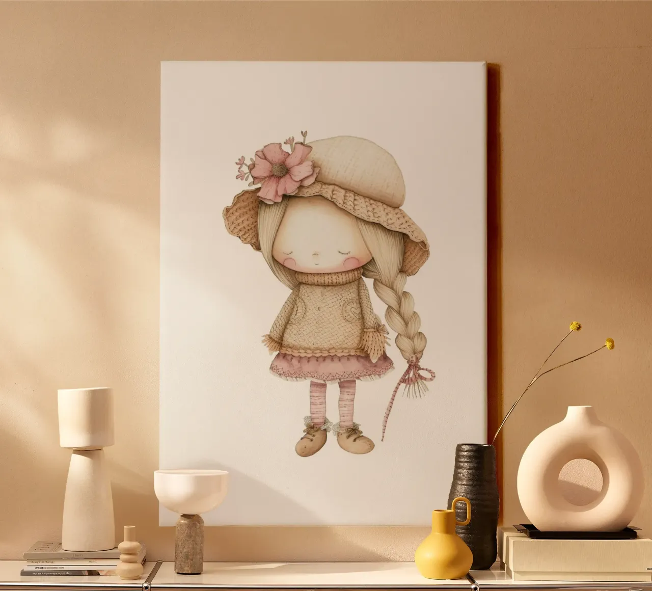 Dolce acquerello a treccia - Decorazioni per bambini e camerette in stile bohémien tela con Cornice a cassetta da ClubArt