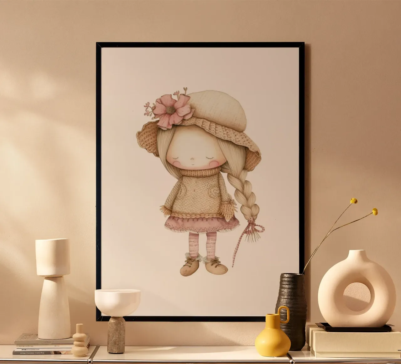 Dolce acquerello a treccia - Decorazioni per bambini e camerette in stile bohémien poster con telaio in alluminio da ClubArt