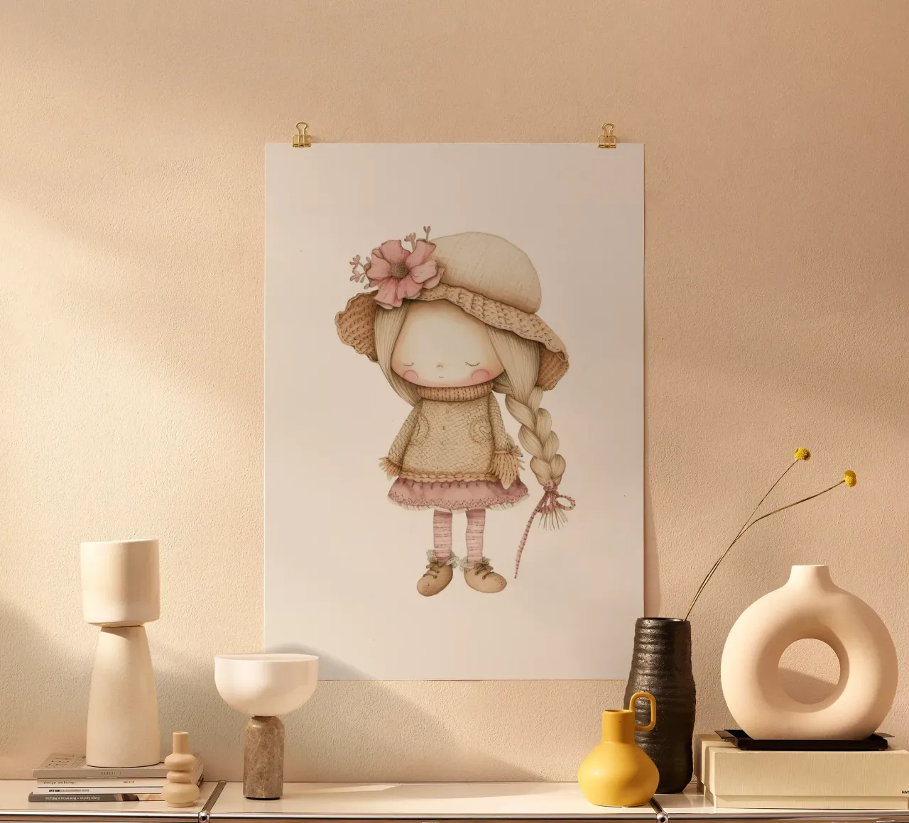 Dolce acquerello a treccia - Decorazioni per bambini e camerette in stile bohémien poster con telaio in alluminio da ClubArt