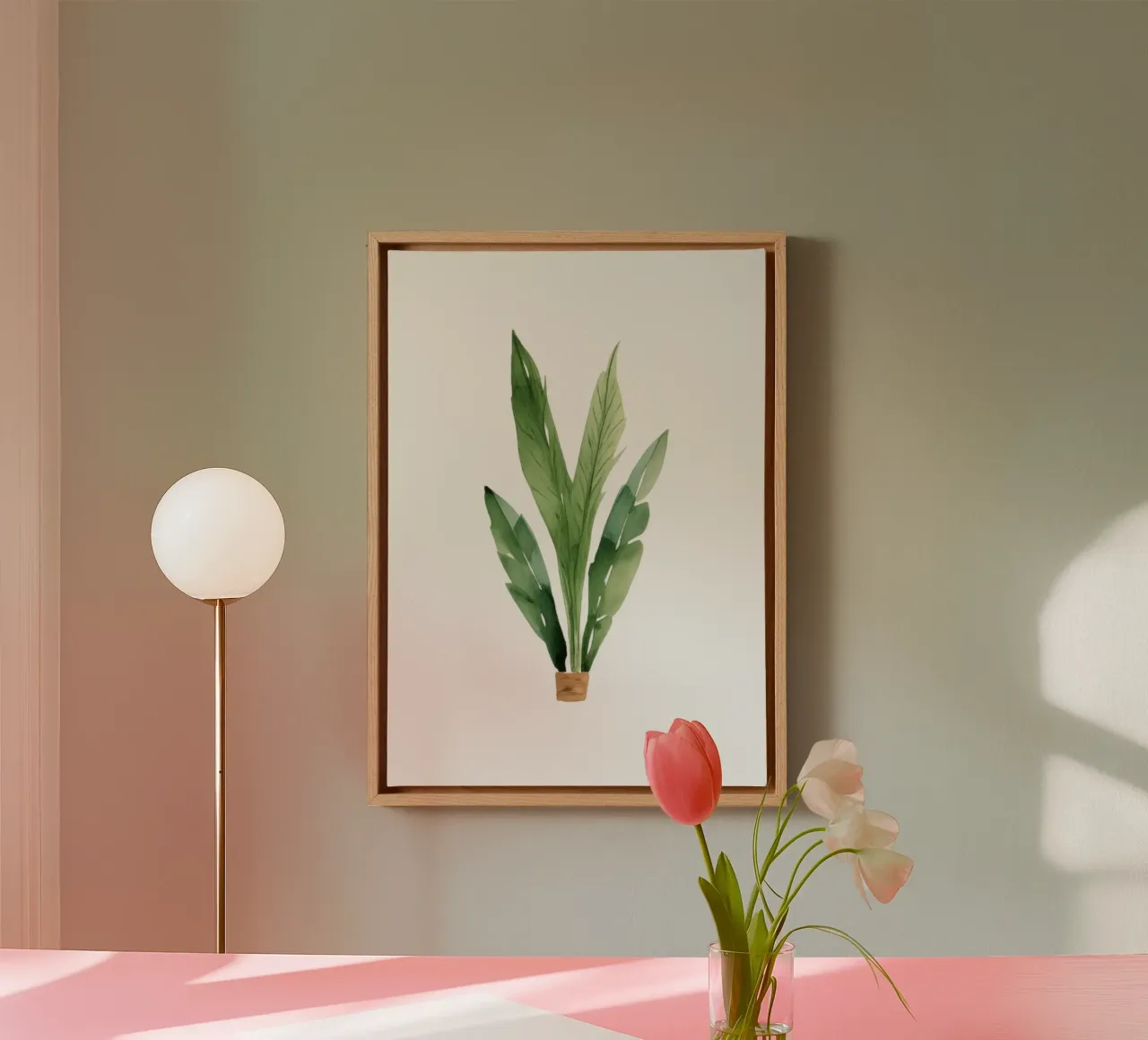 Tropische bladeren aquarel kunstdruk - Botanisch decor canvas met Baklijst van ClubArt