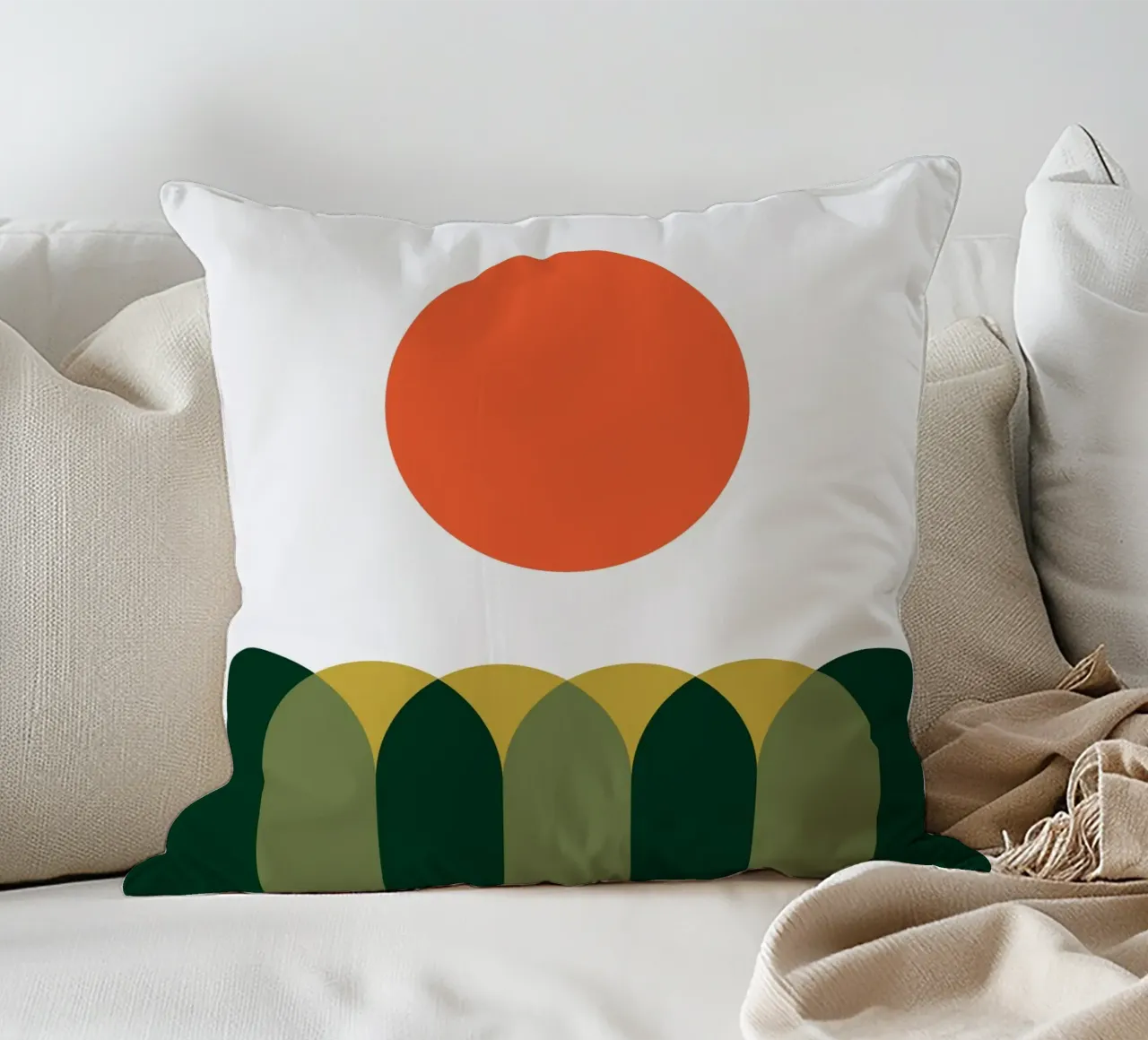 Landscape Green Sunrise decorative cushion by galihstudio