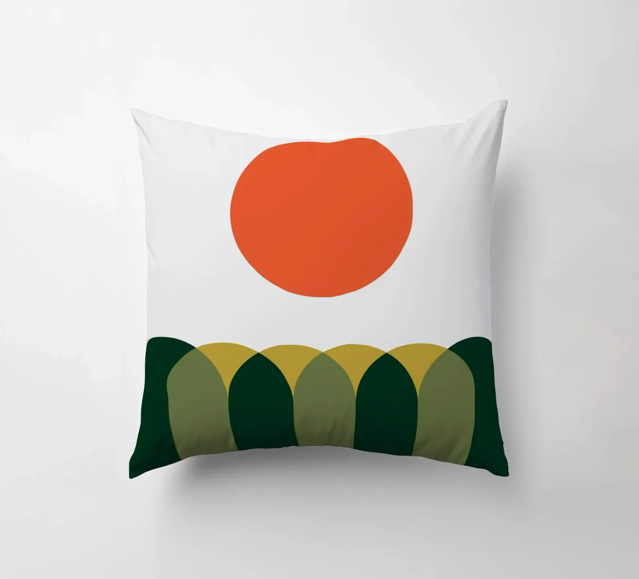 Landscape Green Sunrise decorative cushion by galihstudio