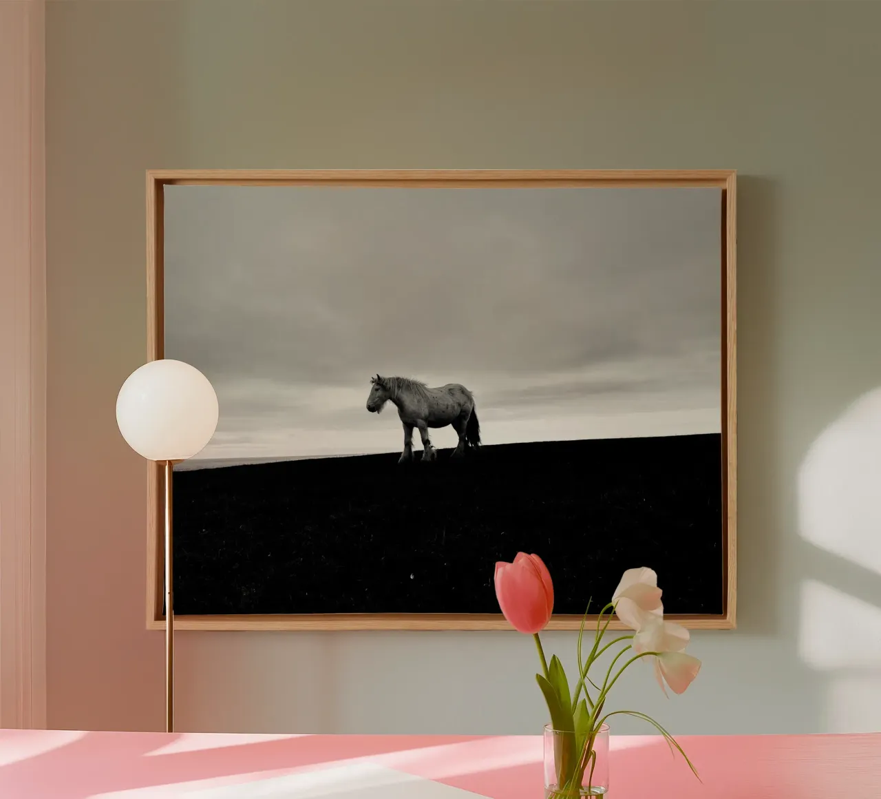 pasture field canvas with Floater frame by Horsire