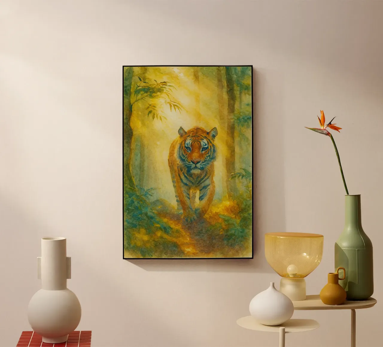 tijger wandelen schilderij tekening acryl van lauraa