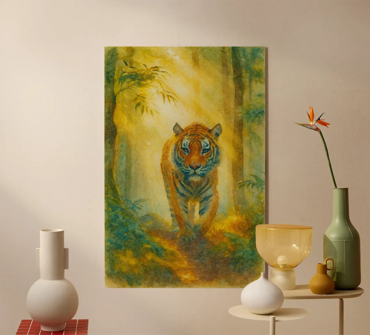 tijger wandelen schilderij tekening acryl van lauraa