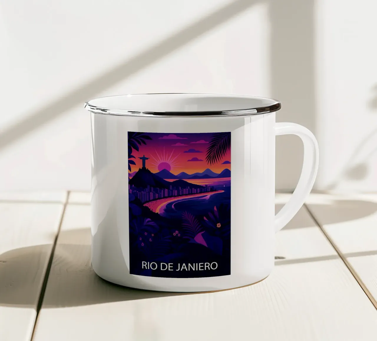 rio de janiero skyline vector schilderij emaille mok van adzkiya