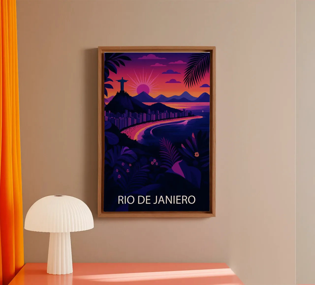 rio de janiero skyline vector painting canvas with Floater frame by adzkiya