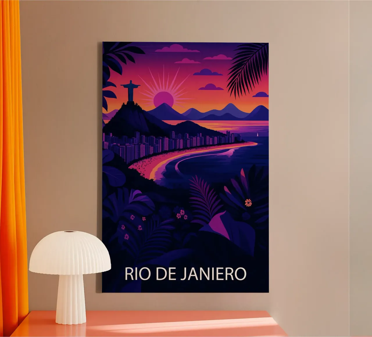 rio de janiero skyline vector painting canvas with Floater frame by adzkiya