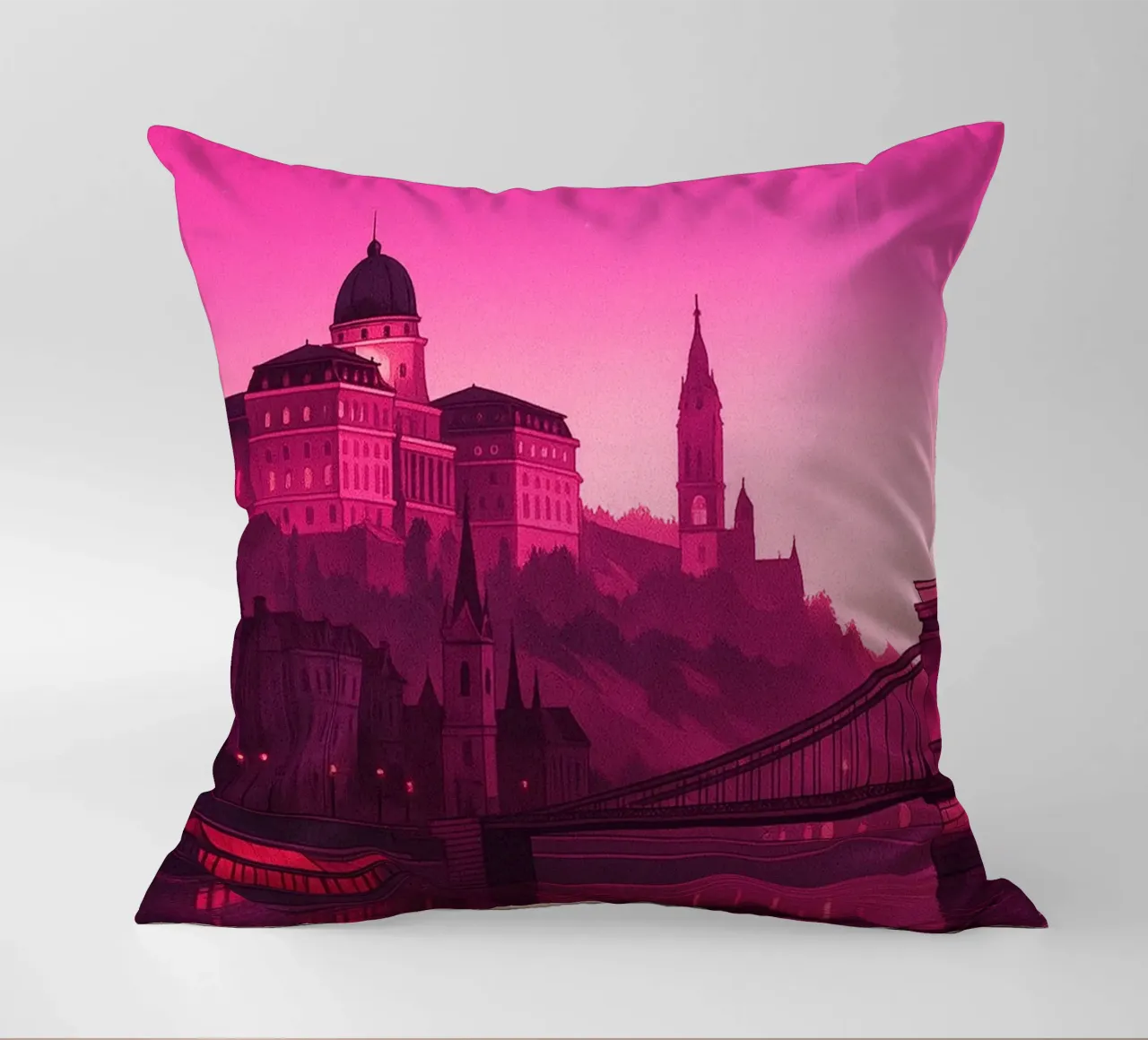 budapest skyline pittura vettoriale cuscino da adzkiya