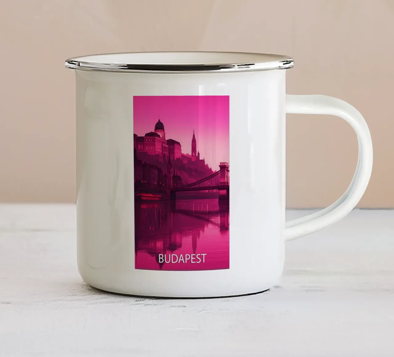 budapest skyline vector painting enamel mug by adzkiya
