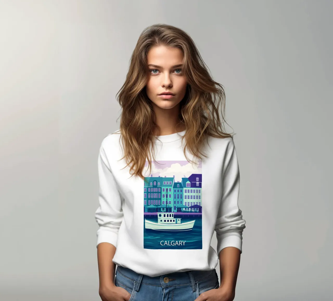 calgary skyline vector painting sweatshirt by adzkiya