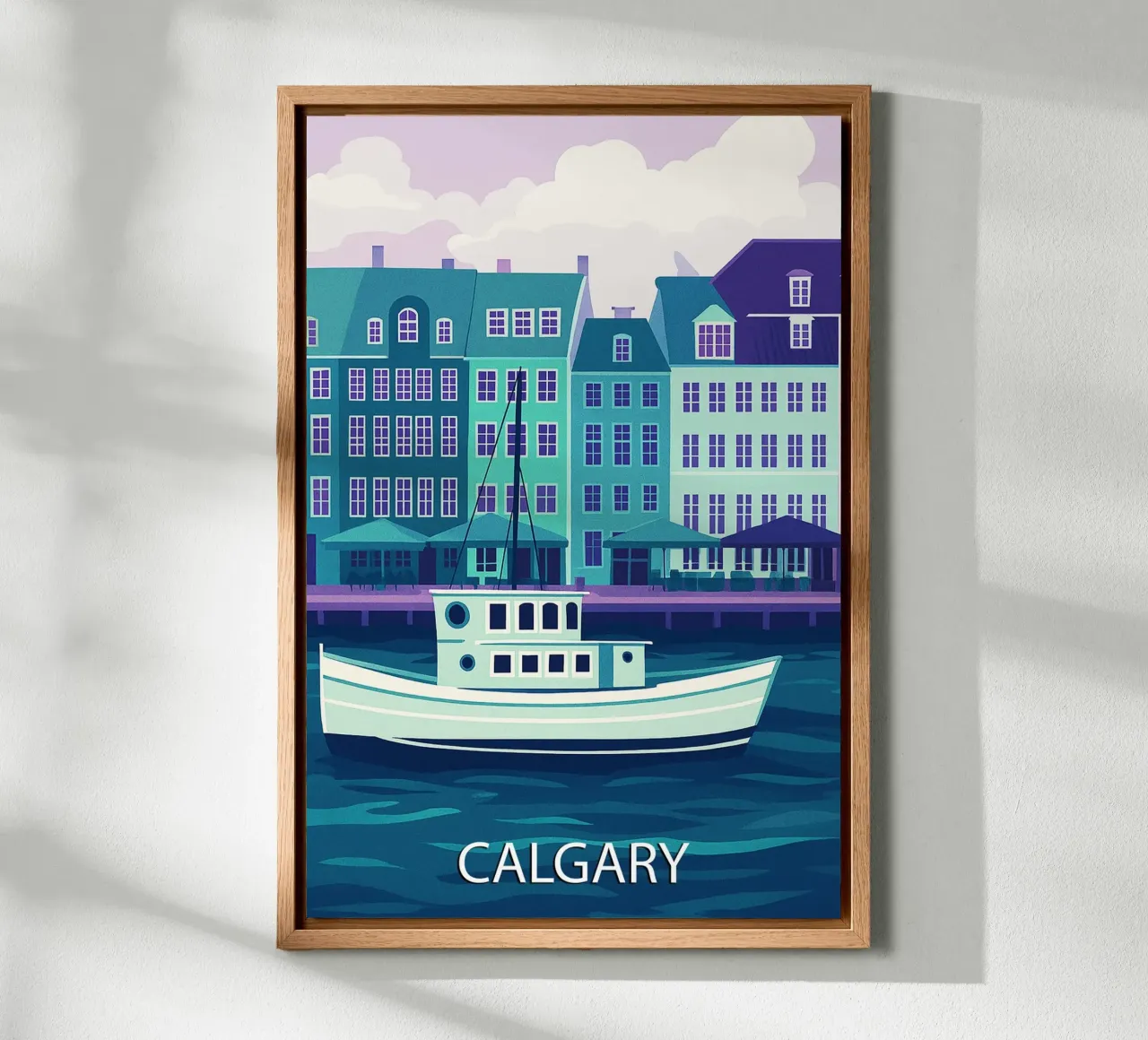 calgary skyline vector painting canvas with Floater frame by adzkiya