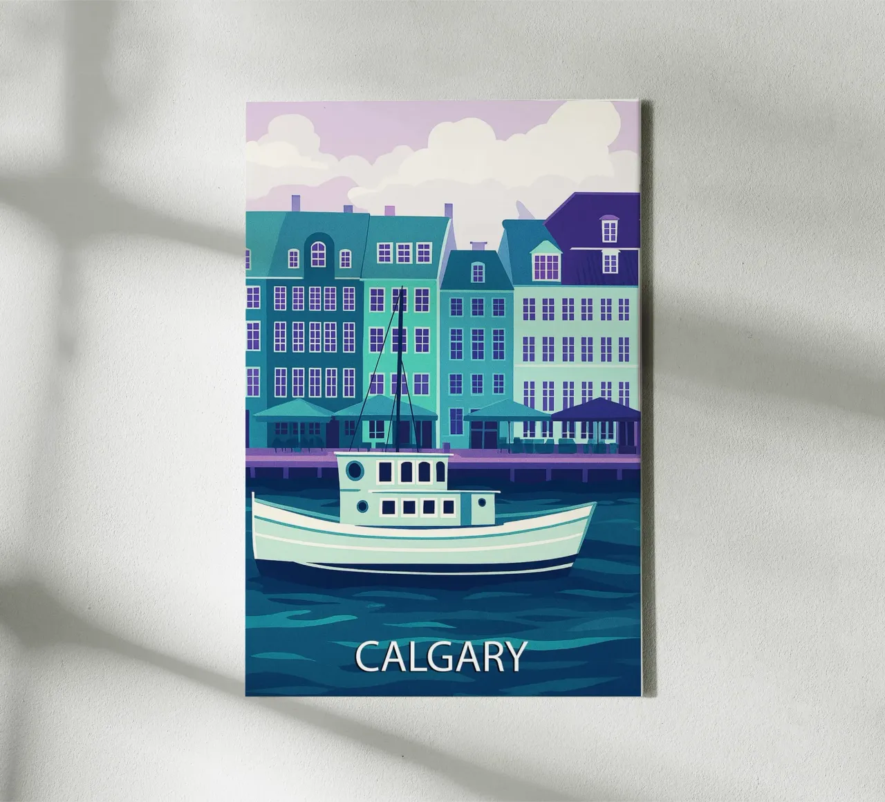calgary skyline vector painting canvas with Floater frame by adzkiya
