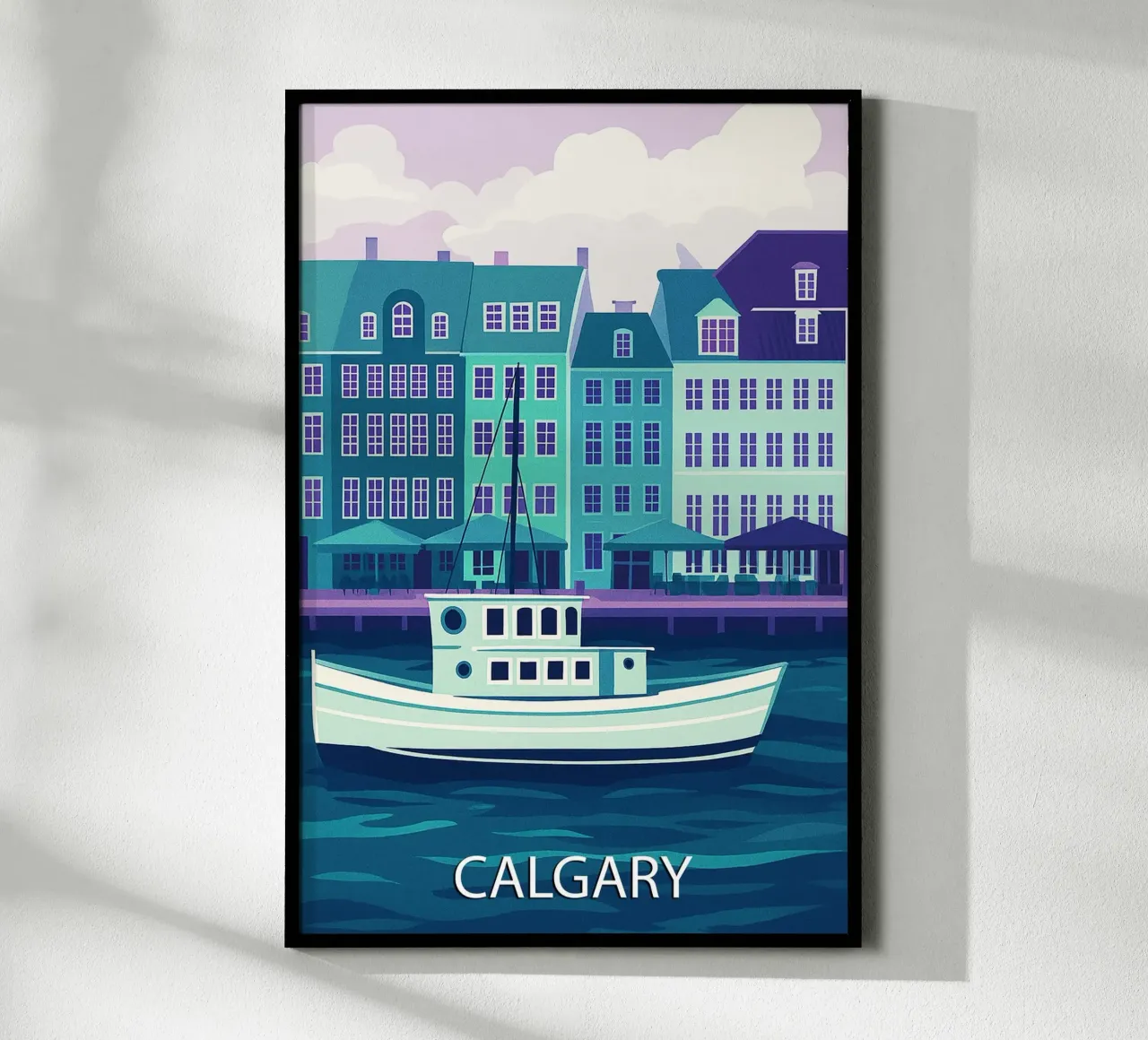 calgary skyline pintura vectorial poster con marco de madera de adzkiya