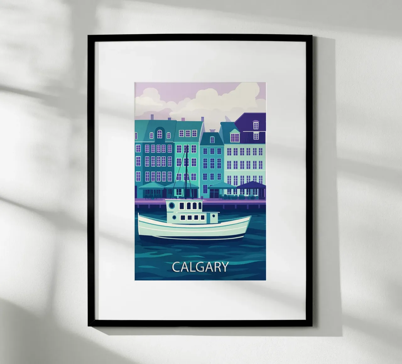 calgary skyline pintura vectorial poster con marco de madera de adzkiya