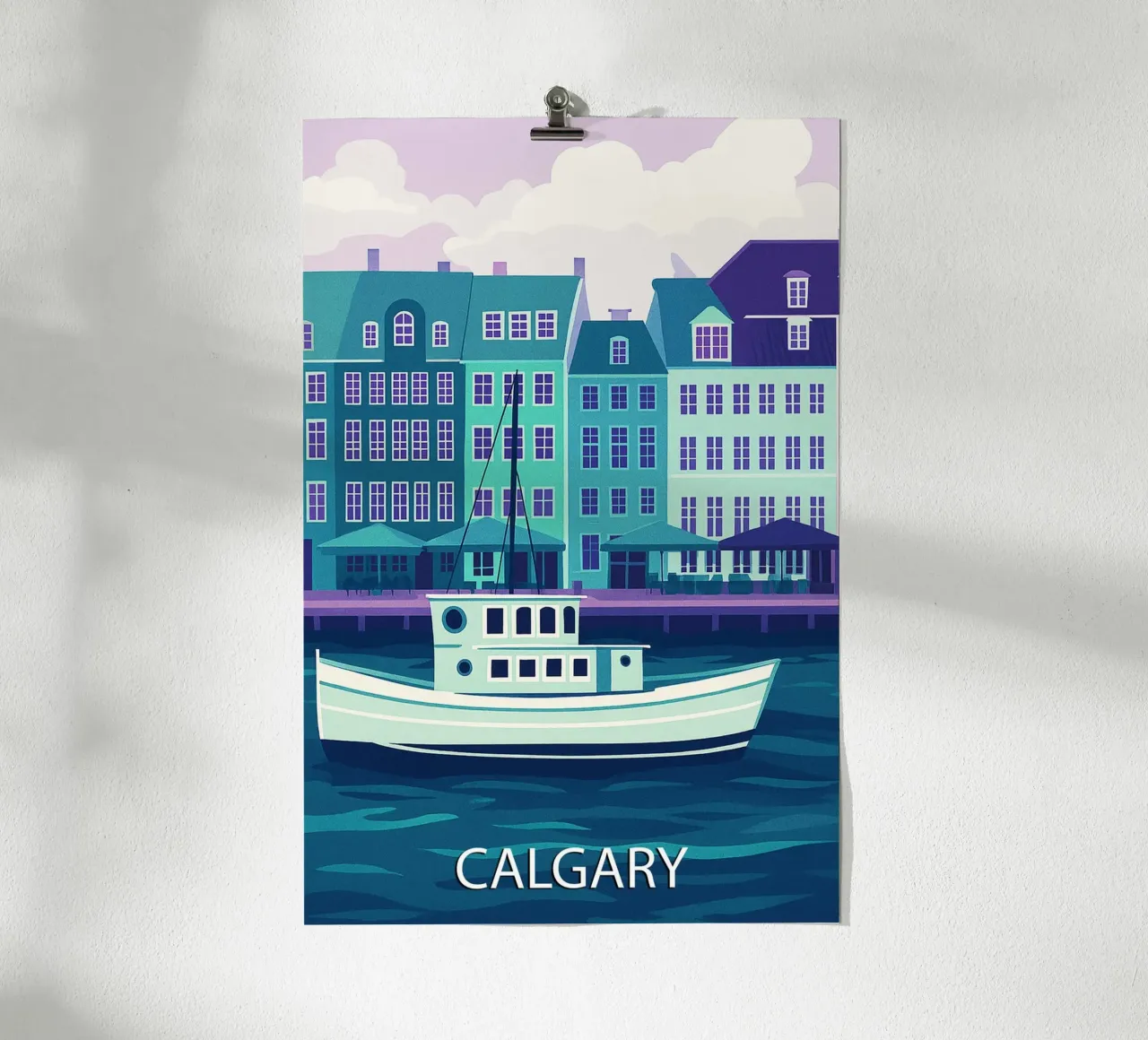 calgary skyline pintura vectorial poster con marco de madera de adzkiya