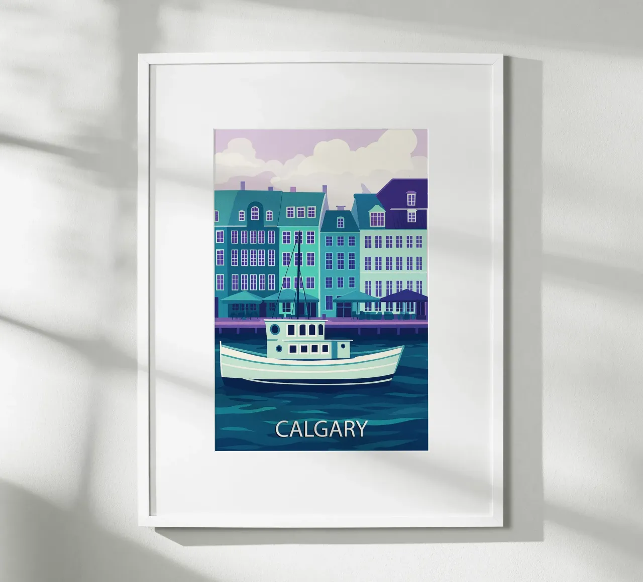 calgary skyline pintura vectorial poster con marco de madera de adzkiya