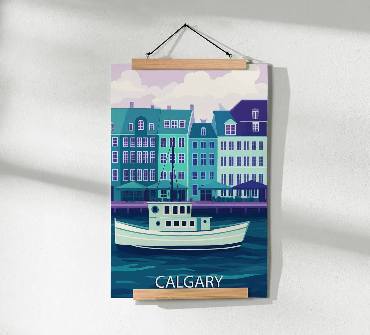 calgary skyline pintura vectorial poster con marco de madera de adzkiya