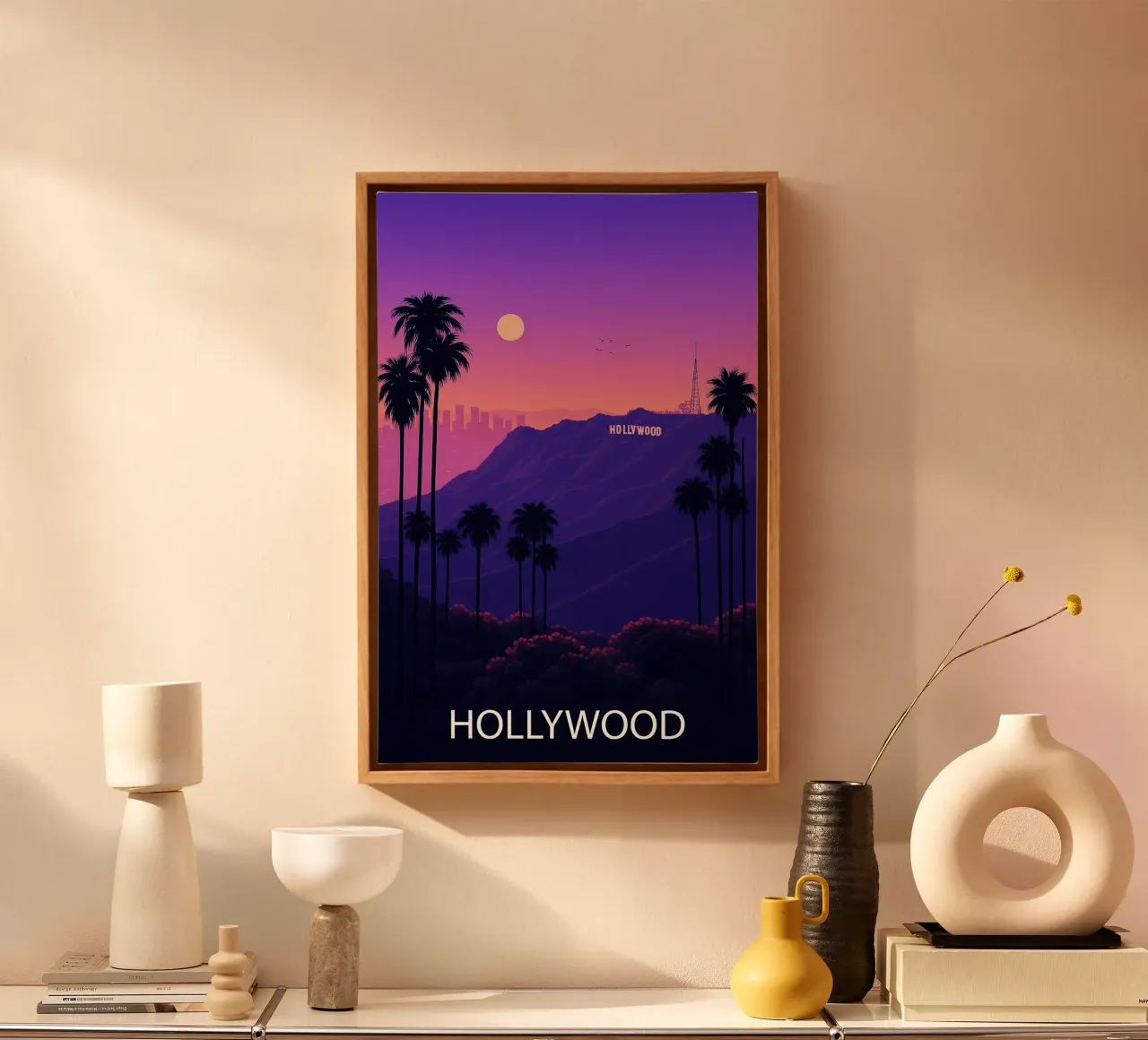 hollywood skyline vector schilderij canvas met Baklijst van adzkiya
