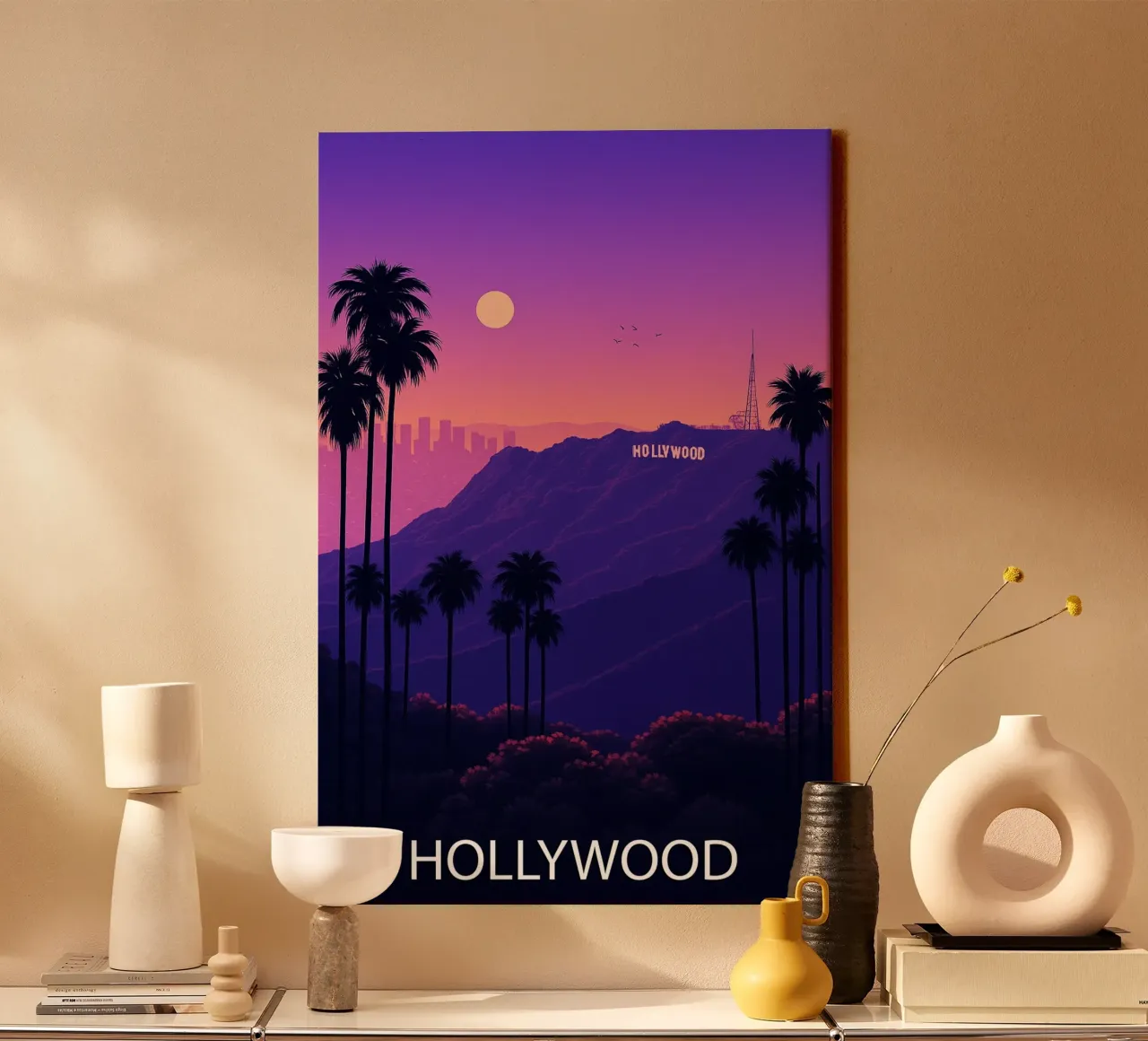 hollywood skyline vector schilderij canvas met Baklijst van adzkiya