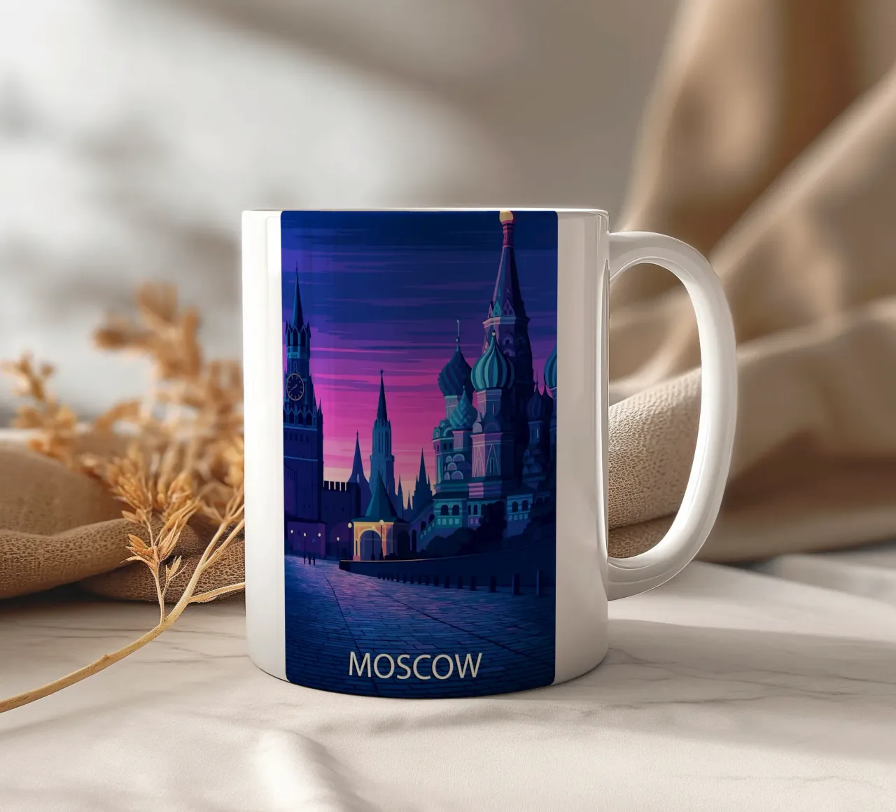 moscow skyline vector painting ceramic mug by adzkiya