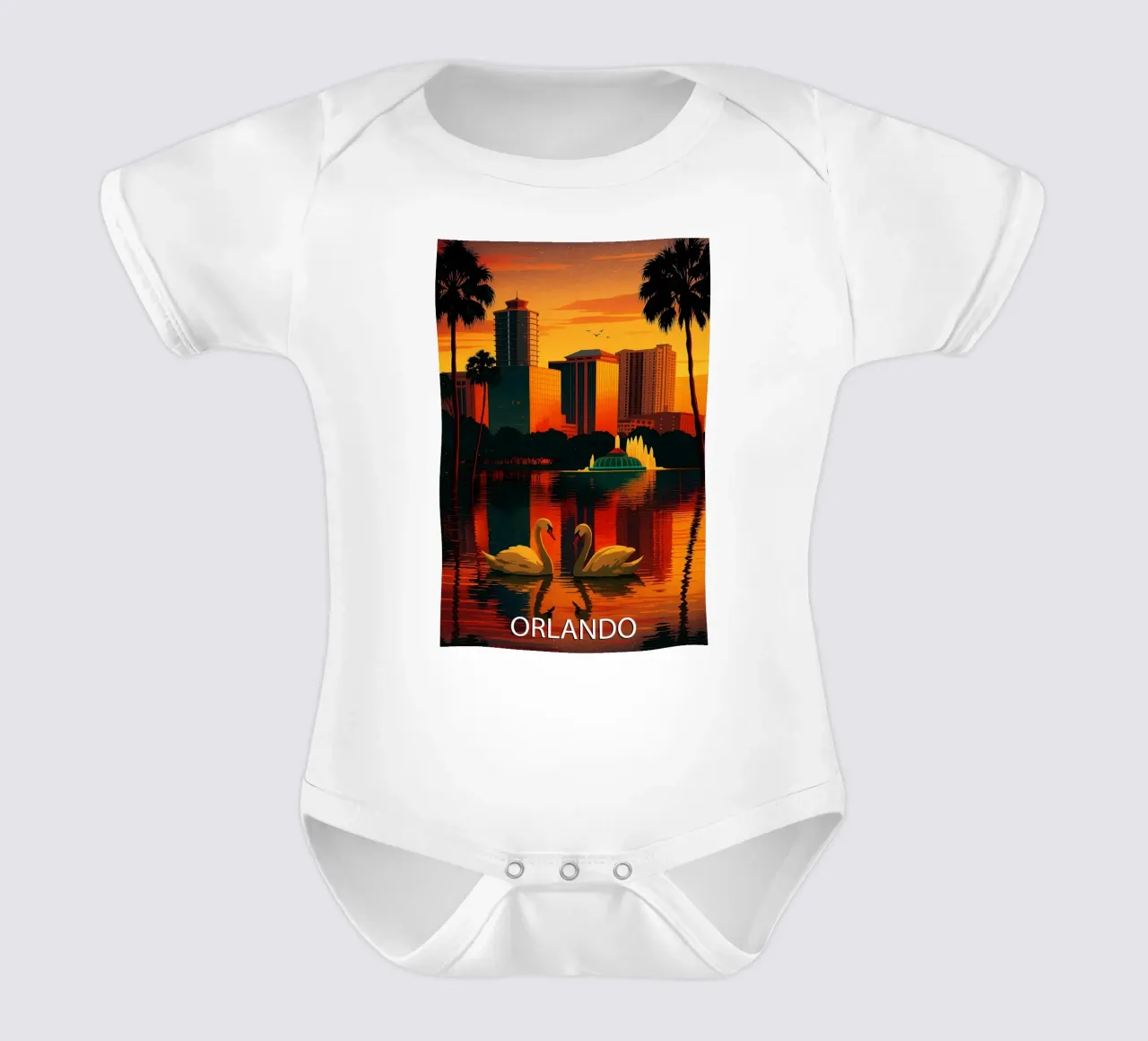 orlando skyline vector painting short-sleeve baby romper by adzkiya