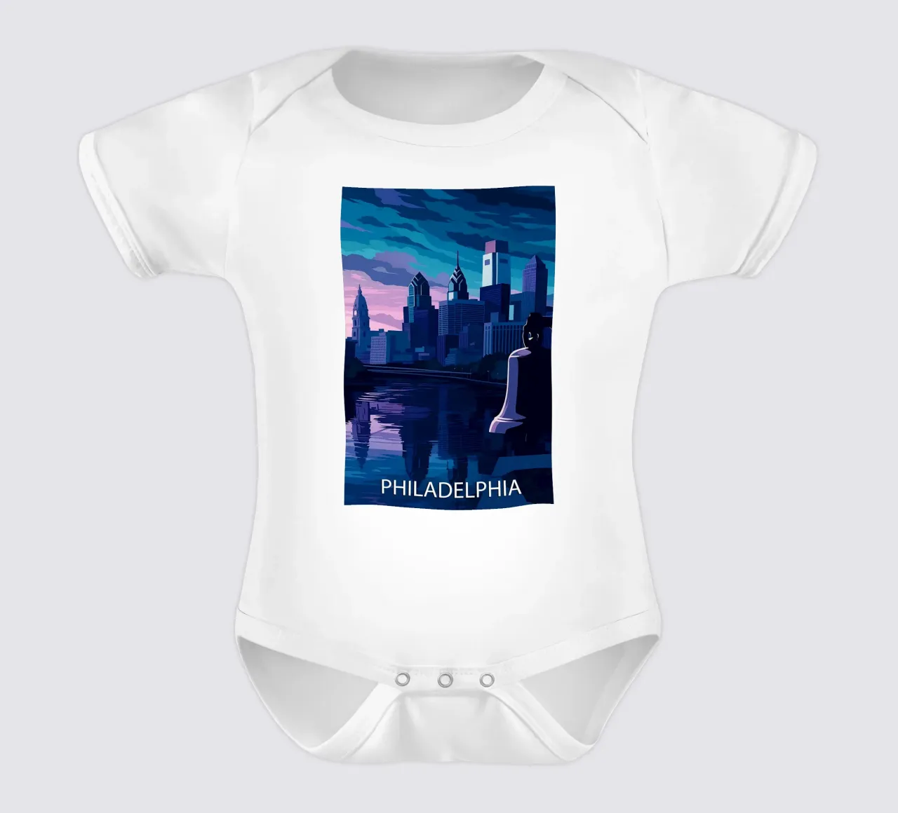 philadelphia skyline vector painting short-sleeve baby romper by adzkiya