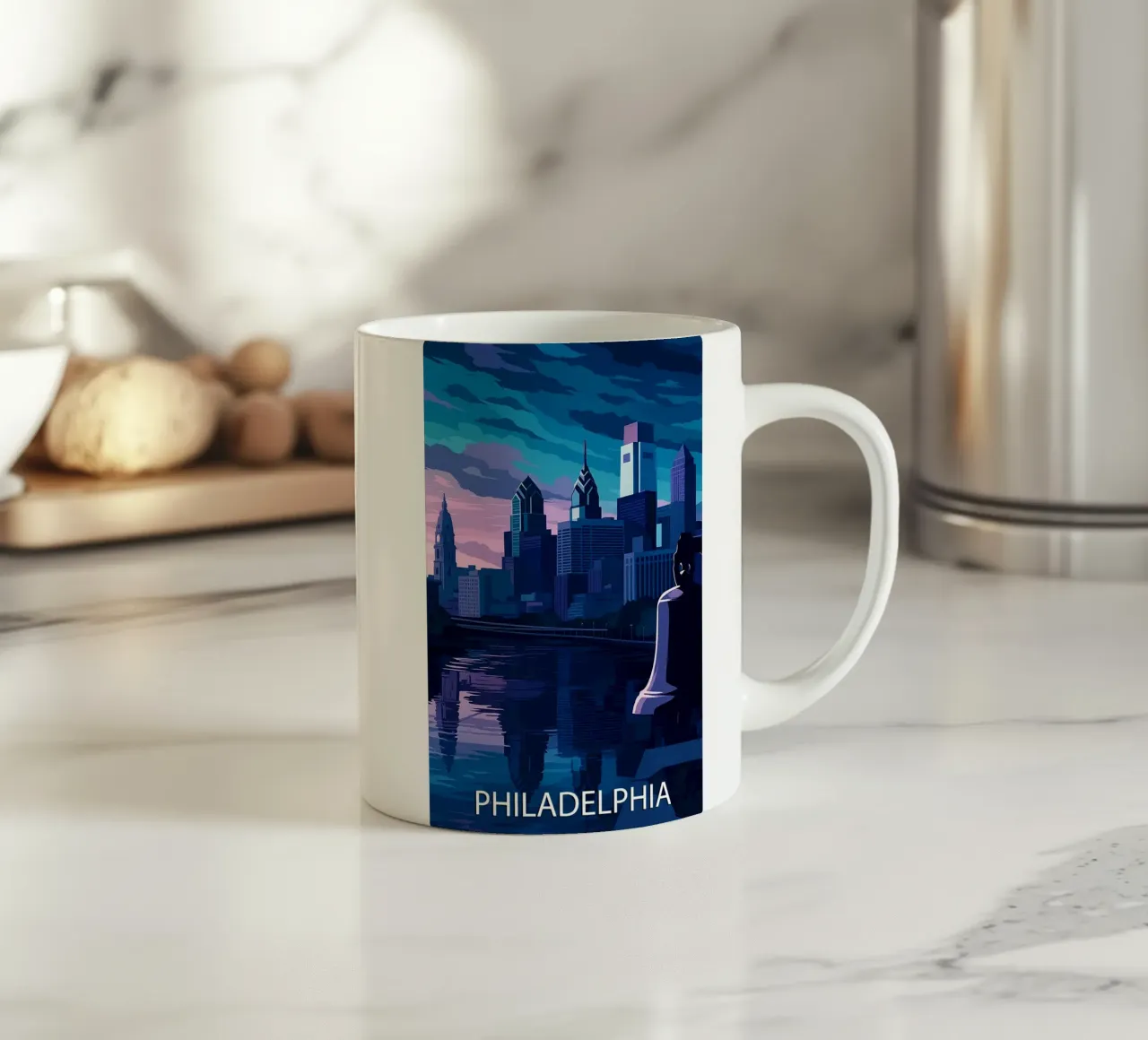philadelphia skyline vector painting ceramic mug by adzkiya