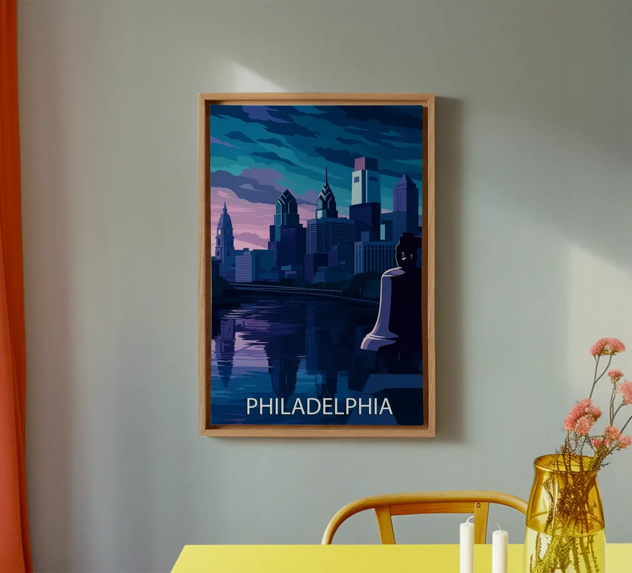 Filadelfia skyline pittura vettoriale tela con Cornice a cassetta da adzkiya