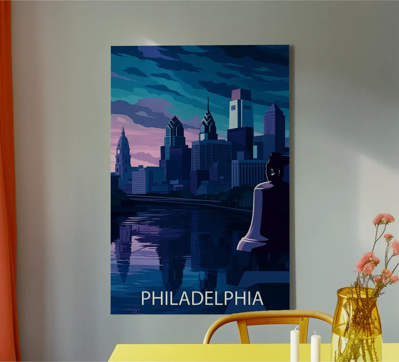 Filadelfia skyline pittura vettoriale tela con Cornice a cassetta da adzkiya