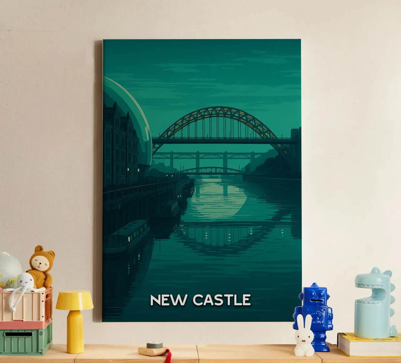 nieuw kasteel skyline vector schilderij canvas met Baklijst van adzkiya
