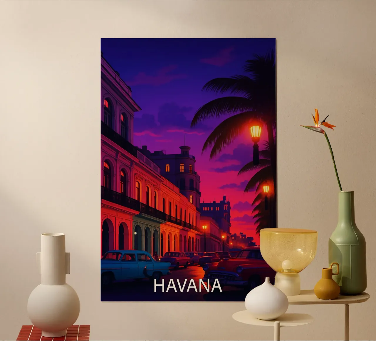 havana skyline vector painting poster con marco de madera de adzkiya