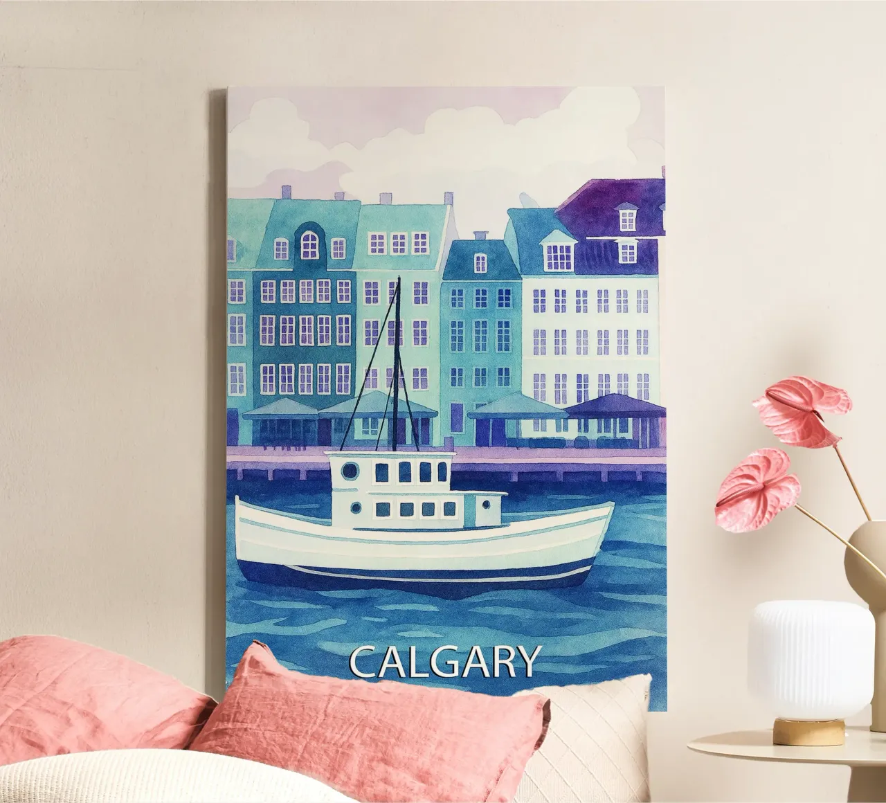 ilustrazione pittorica della città di calgary tela con Cornice a cassetta da Allghaniz