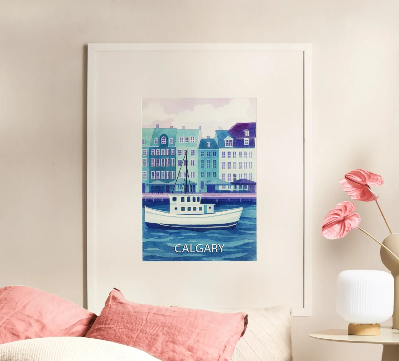 ilustrazione pittorica della città di calgary poster con telaio in alluminio da Allghaniz
