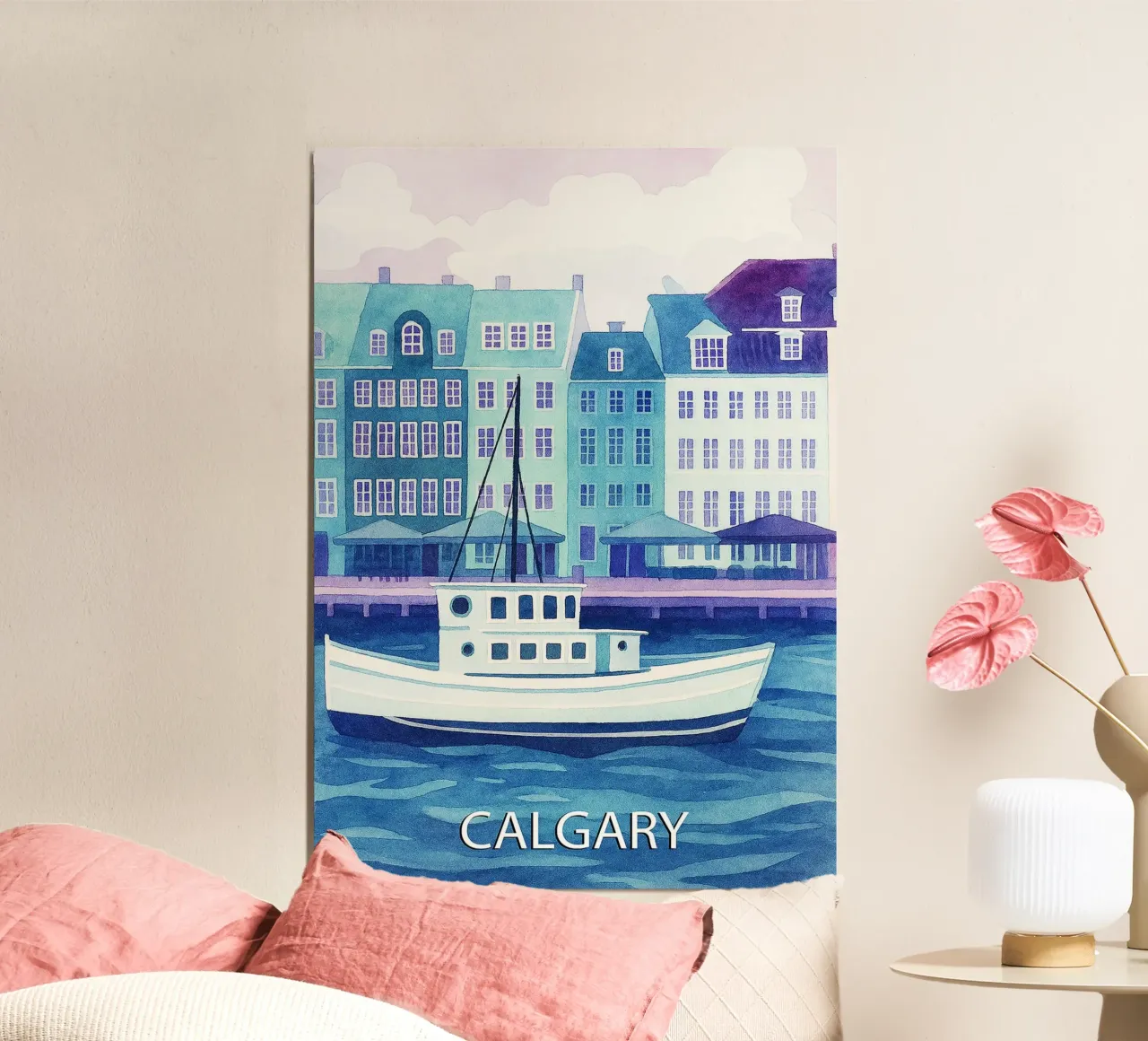 ilustrazione pittorica della città di calgary poster con telaio in alluminio da Allghaniz