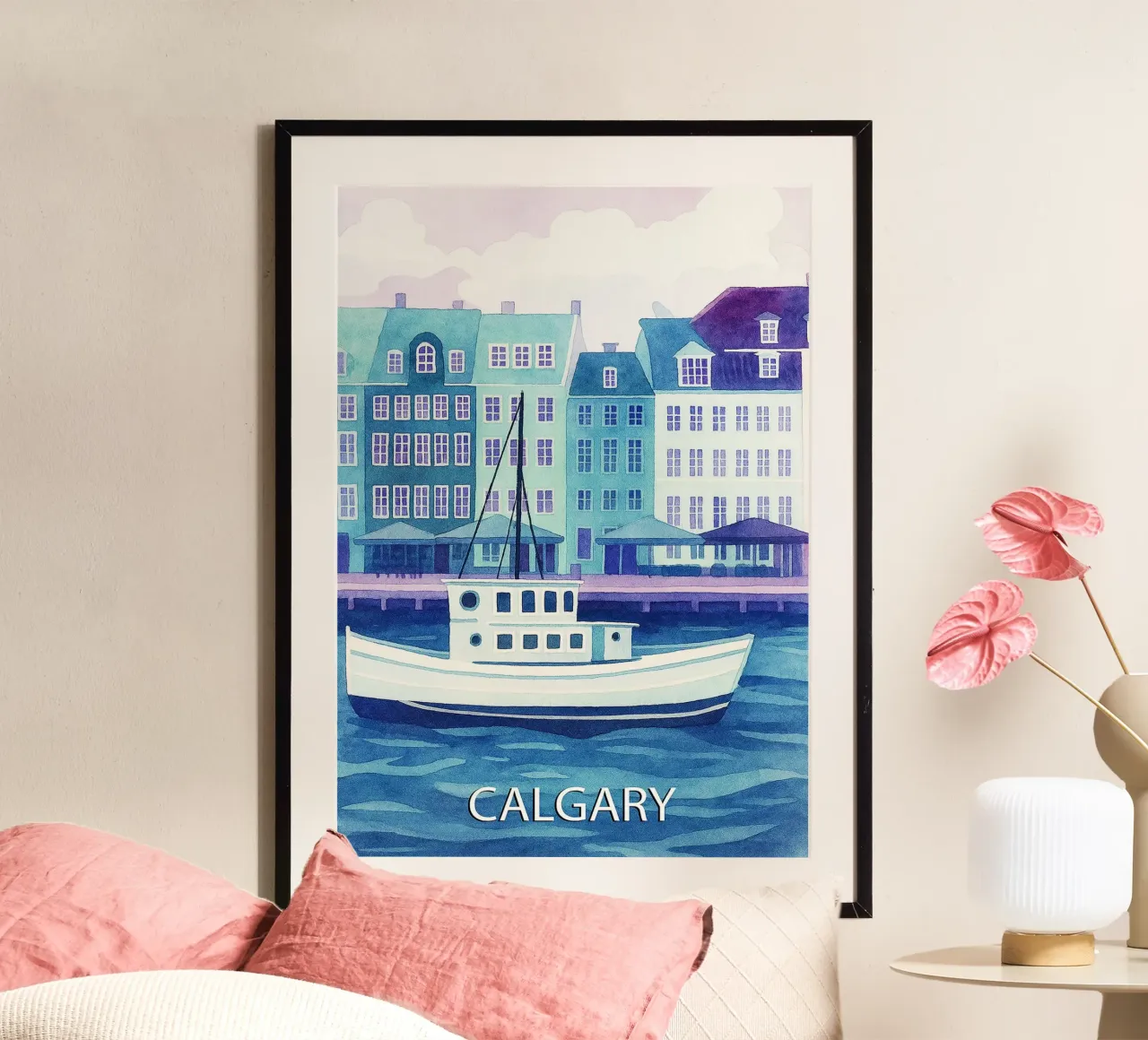 ilustrazione pittorica della città di calgary poster con telaio in alluminio da Allghaniz