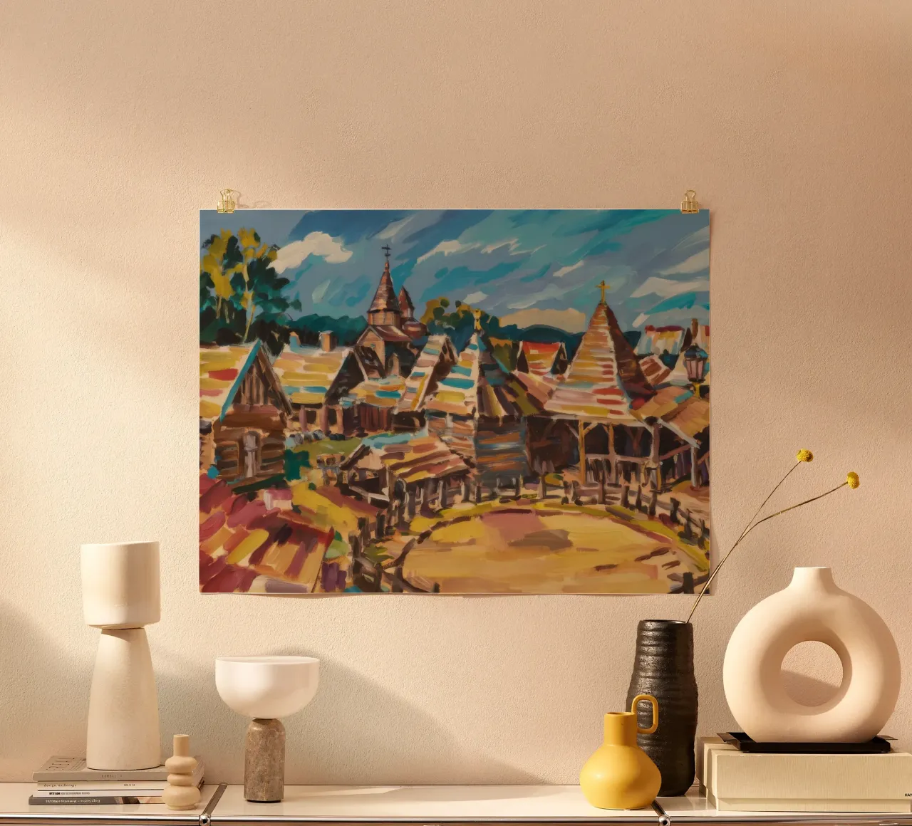 Piazza del Mercato: il trambusto poster con telaio in alluminio da Lush Essence