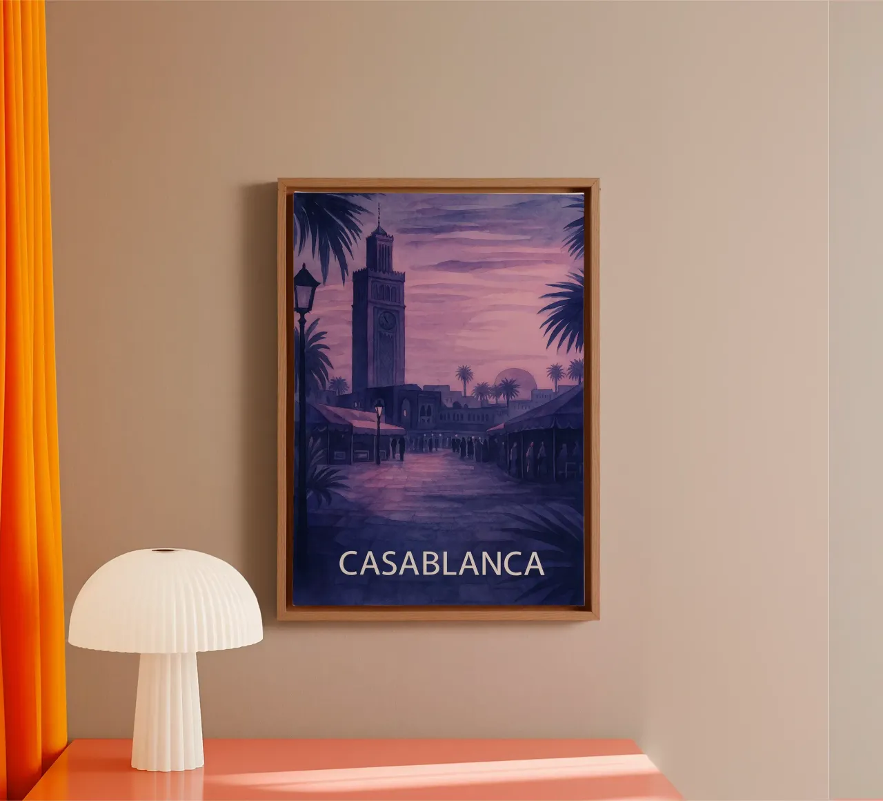 Ilustrazione pittorica della città di Casablanca tela con Cornice a cassetta da Allghaniz
