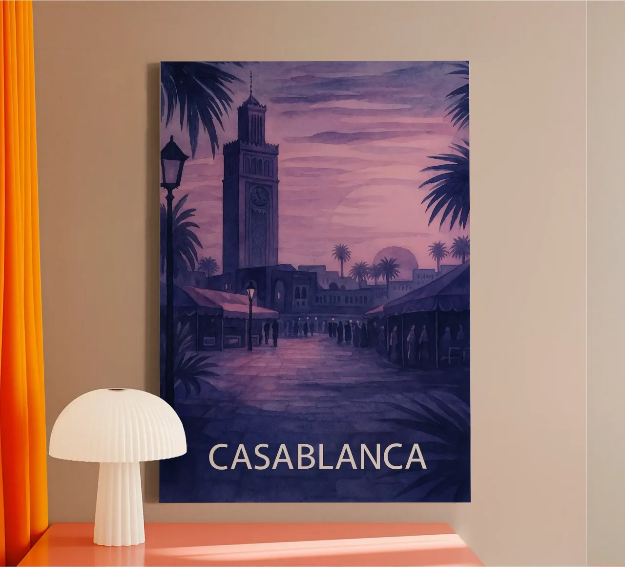 Ilustrazione pittorica della città di Casablanca tela con Cornice a cassetta da Allghaniz
