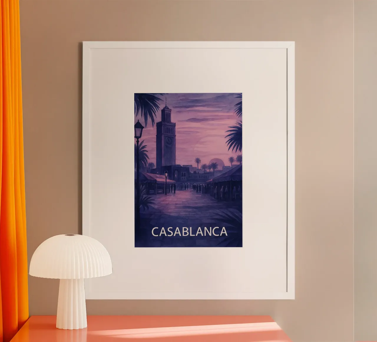 Ilustrazione pittorica della città di Casablanca poster con telaio in plastica da Allghaniz