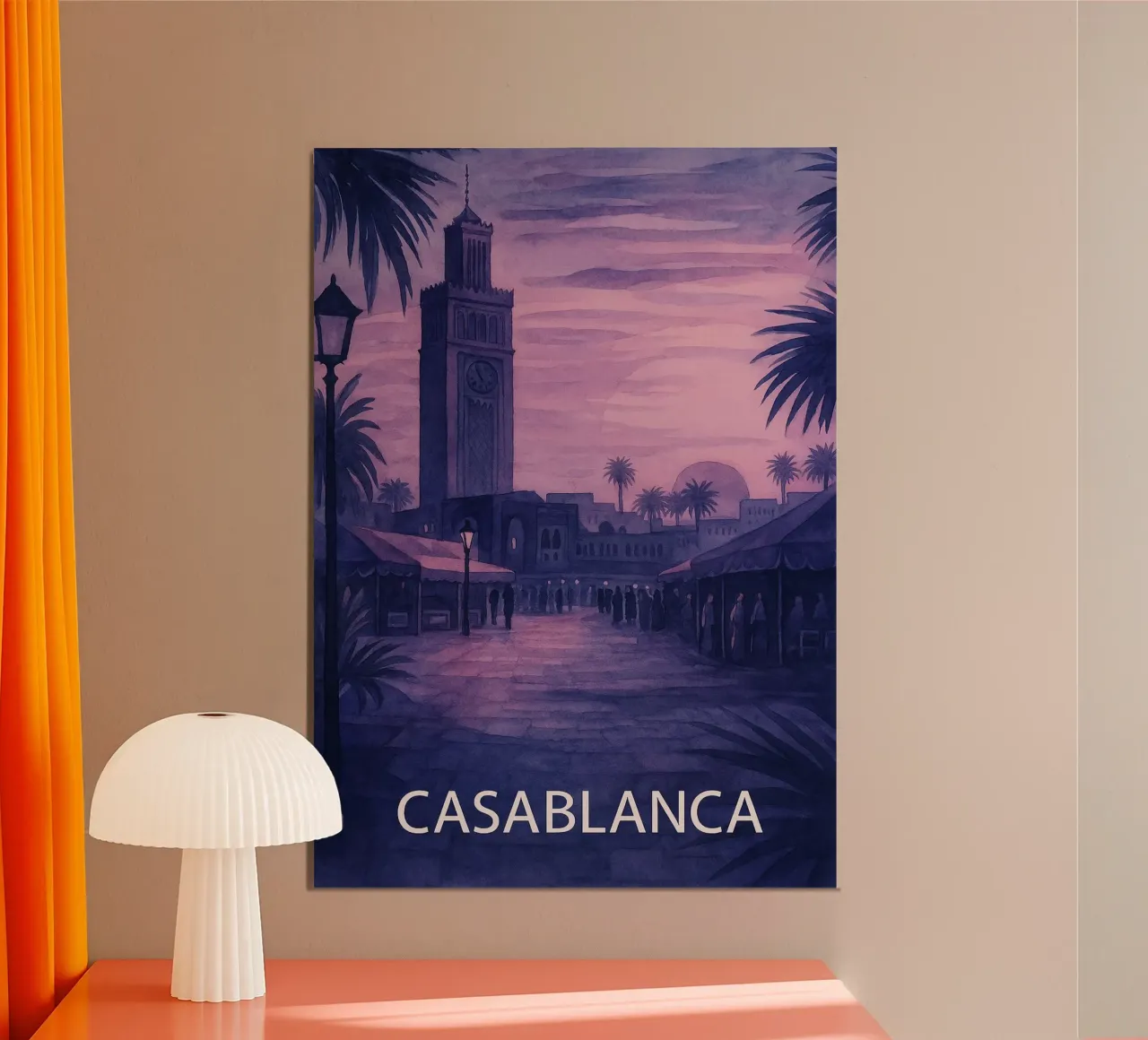 Ilustrazione pittorica della città di Casablanca poster con telaio in plastica da Allghaniz