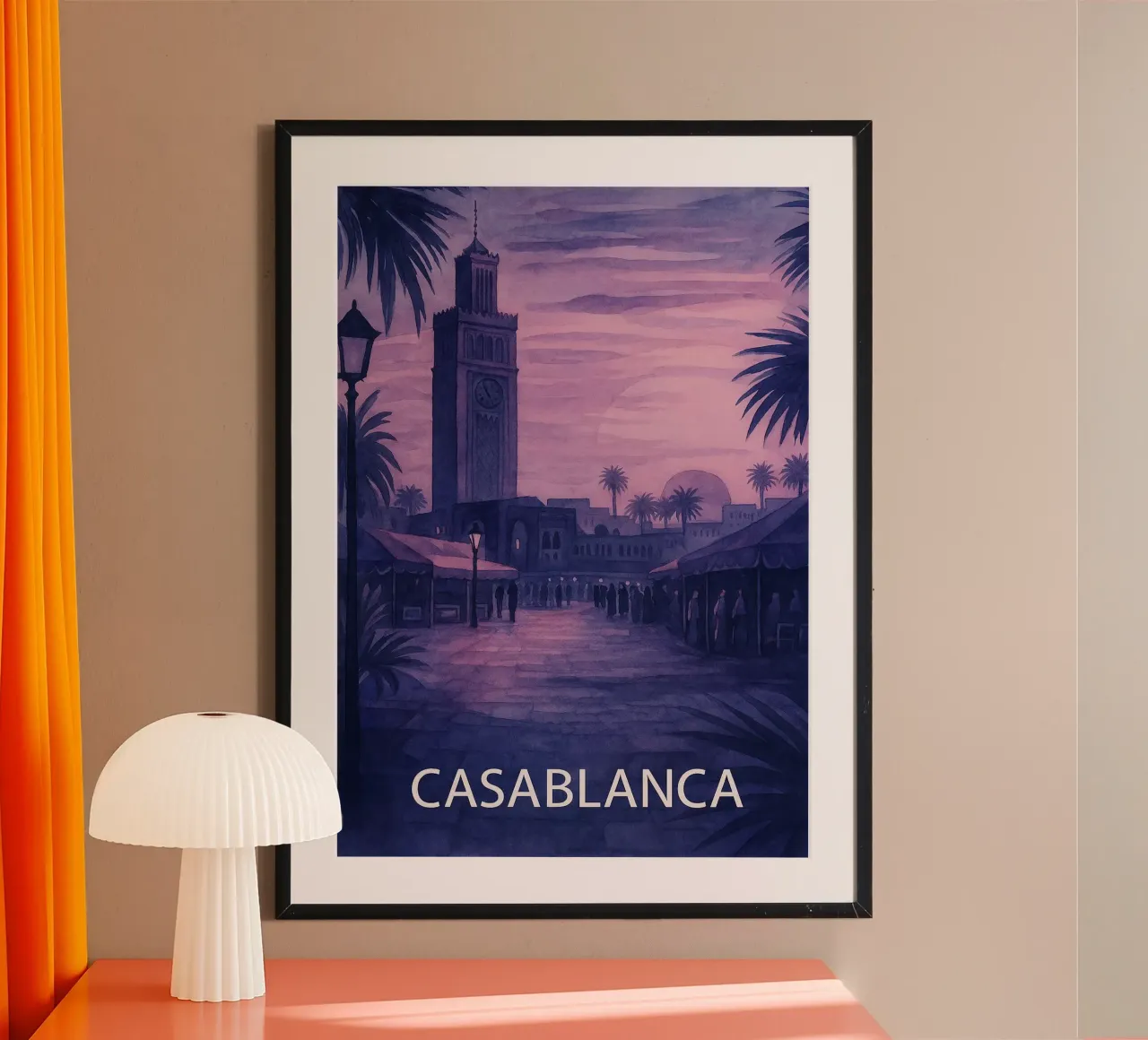 Ilustrazione pittorica della città di Casablanca poster con telaio in plastica da Allghaniz