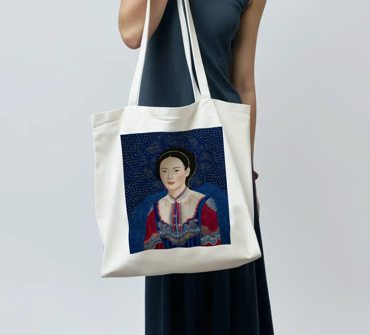 Damasco a pois regale borsa in juta da Vivid Reverie