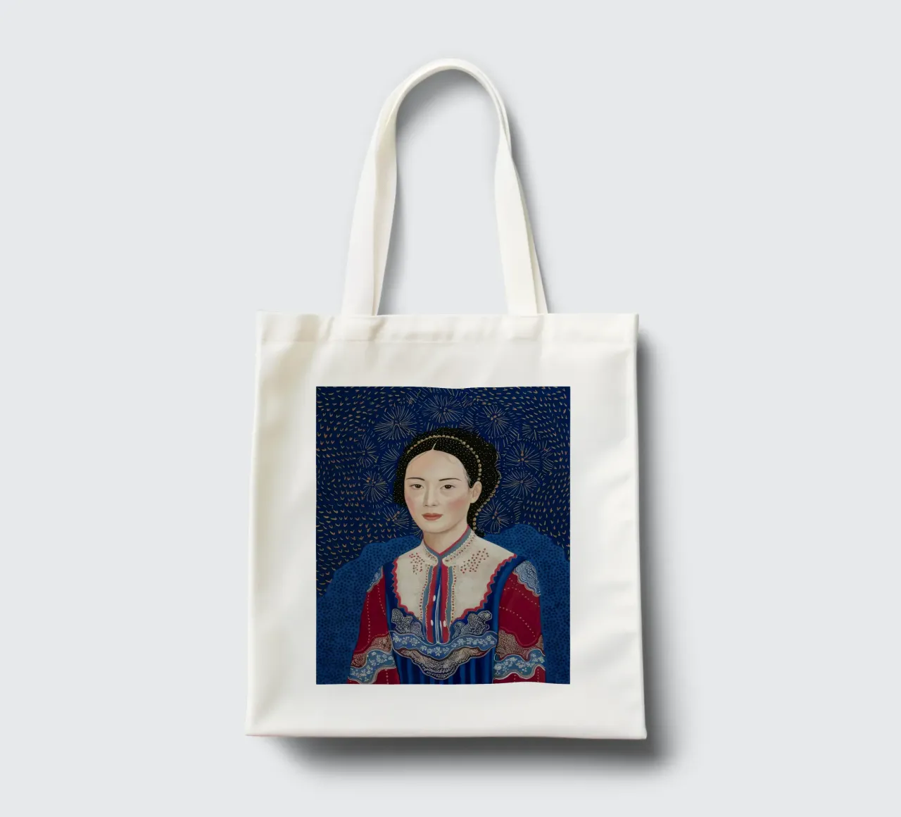 Damasco a pois regale borsa in juta da Vivid Reverie