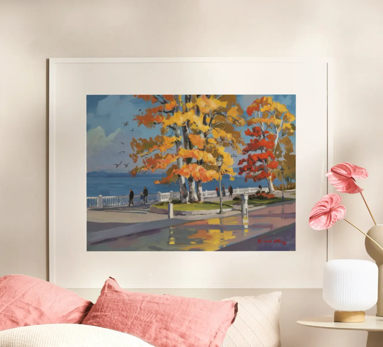 Panorama del lago d'autunno poster con telaio in legno da Radiance Landscape