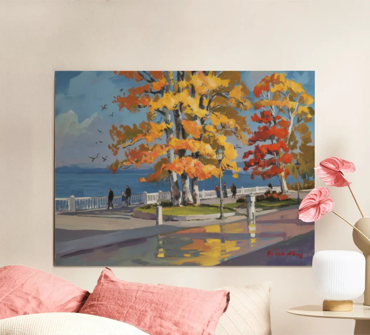 Panorama del lago d'autunno poster con telaio in legno da Radiance Landscape