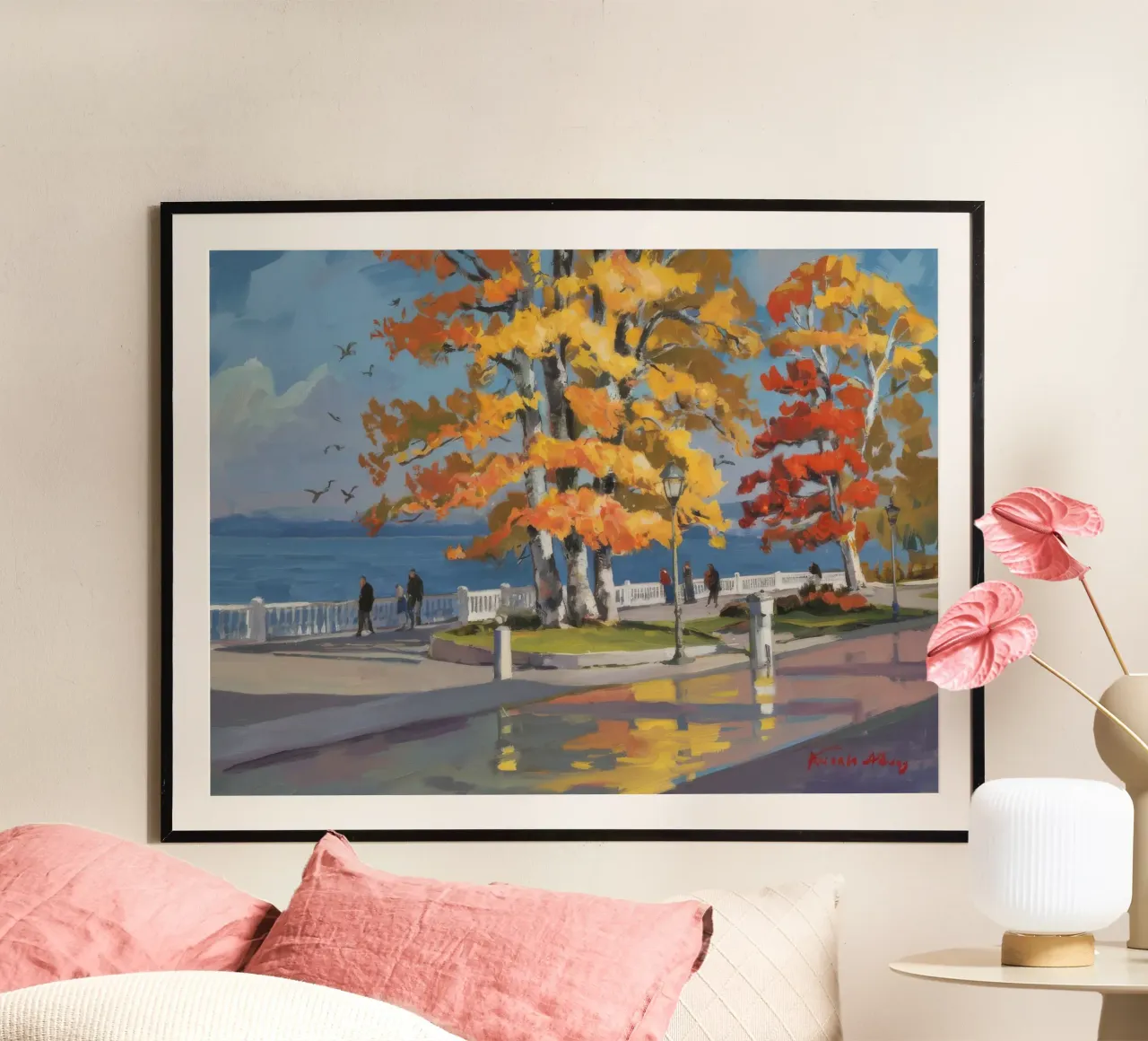 Panorama del lago d'autunno poster con telaio in legno da Radiance Landscape