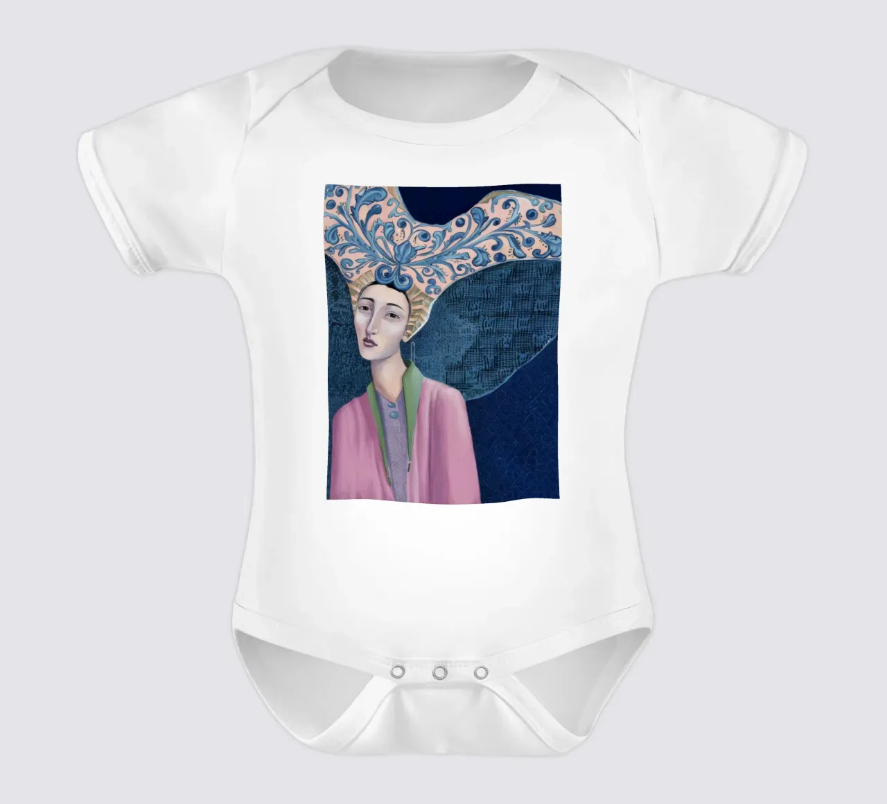 Azure Weave Headdress short-sleeve baby romper by Vivid Reverie