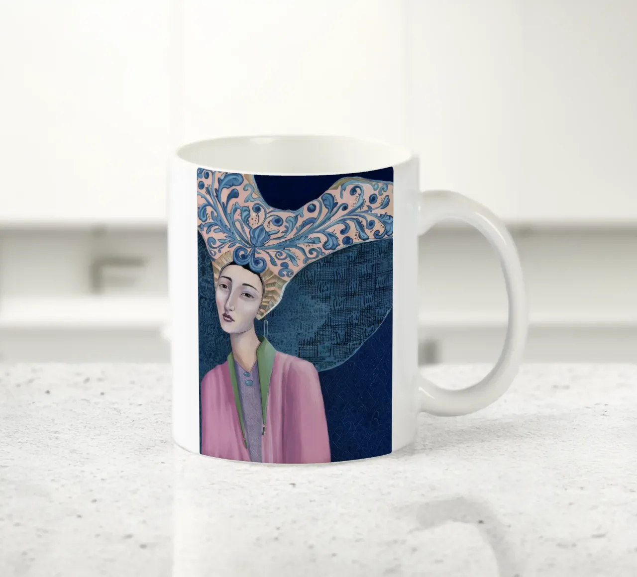 Azure Weave Headdress ceramic mug by Vivid Reverie