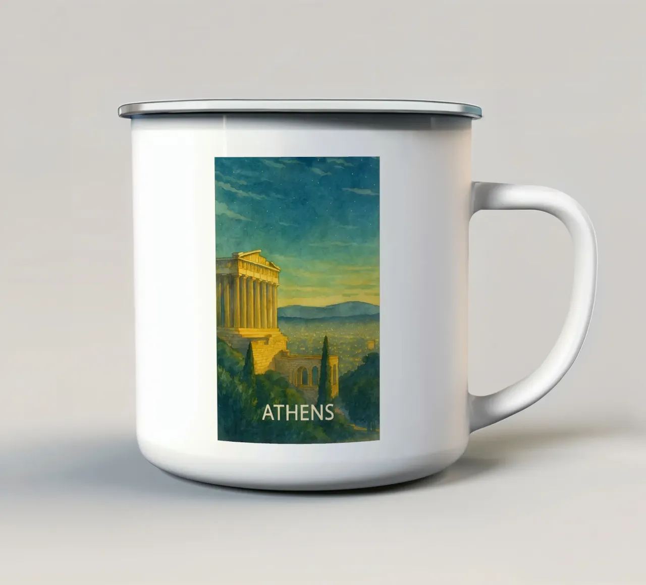 pittura della città di atene ilustrazione tazza in smalto da Allghaniz